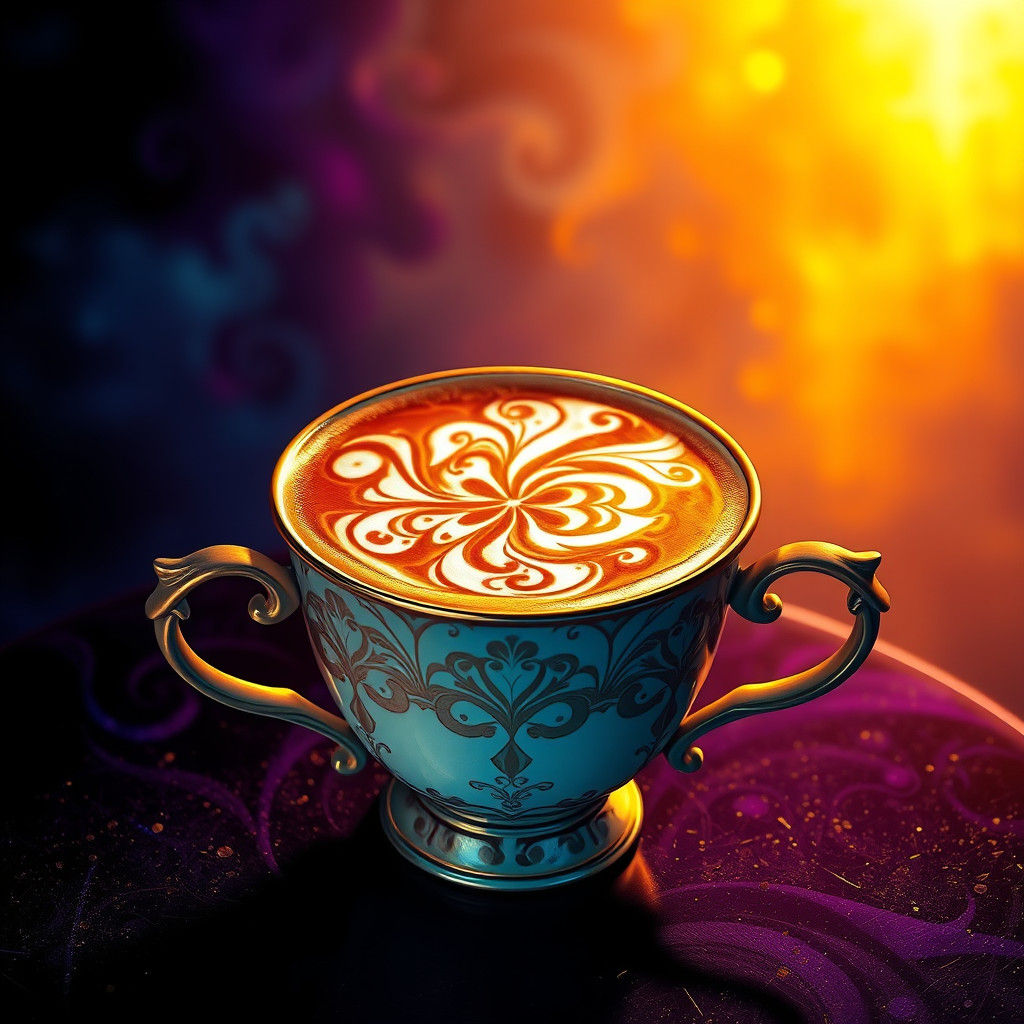 Ornate Latte Art in a Fantasy Realm