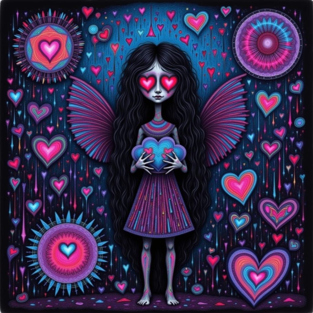 Childlike Figure in Digital Warfare Crayon Drawing