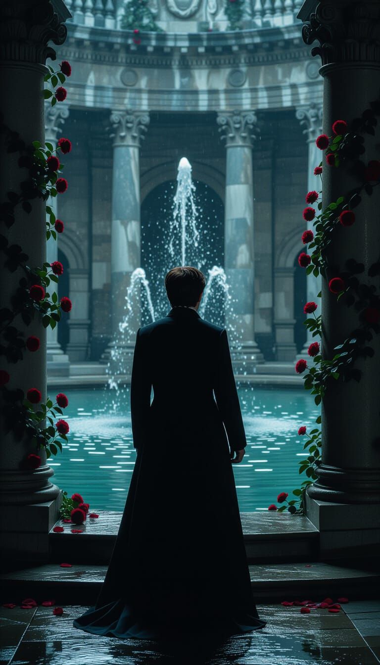 Daniel Radcliffe by a Fountain, Matte Painting Style
