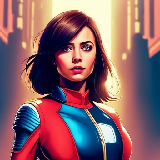 Vibrant Portrait of a Futuristic Female Mech Pilot