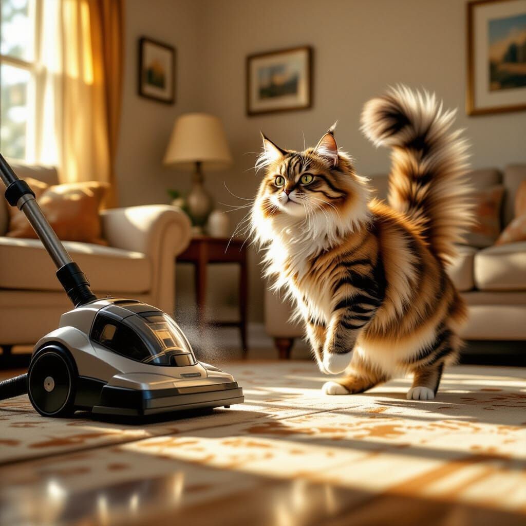Cat's Dramatic Standoff With Roaring Vacuum