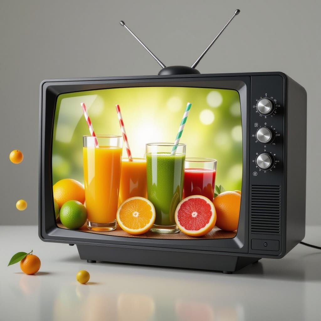 Juice Advertisement Erupts From TV in Realism Style