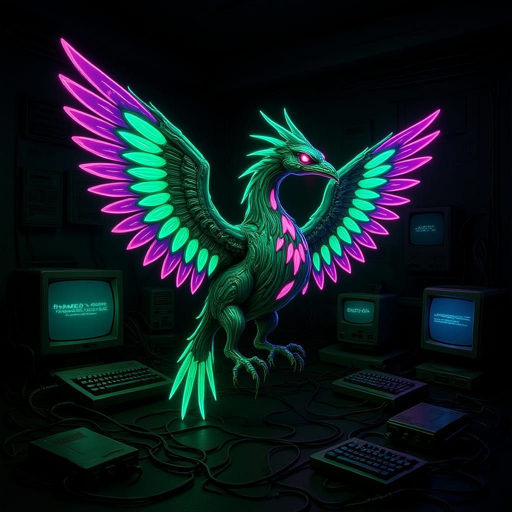 Cybernetic Phoenix Rises in Digital Flames