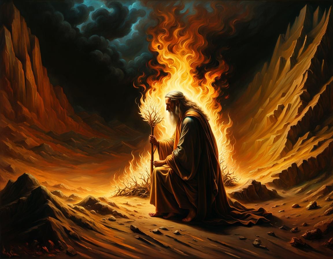 Moses and the Burning Bush: Oil Painting