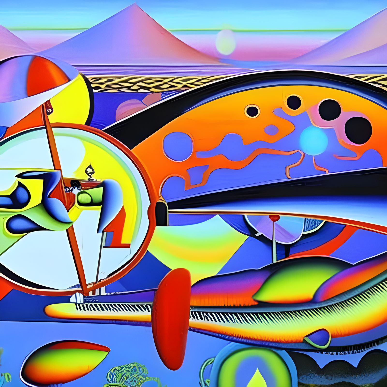 Psychedelic Precisionist Surreal Painting Responding to Sign...