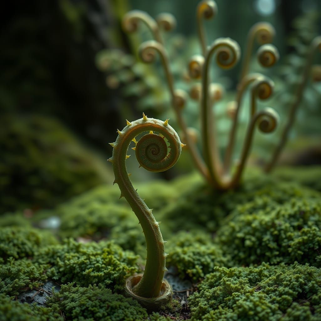 Surreal Ferns Unfold in a Mystical Forest Scene
