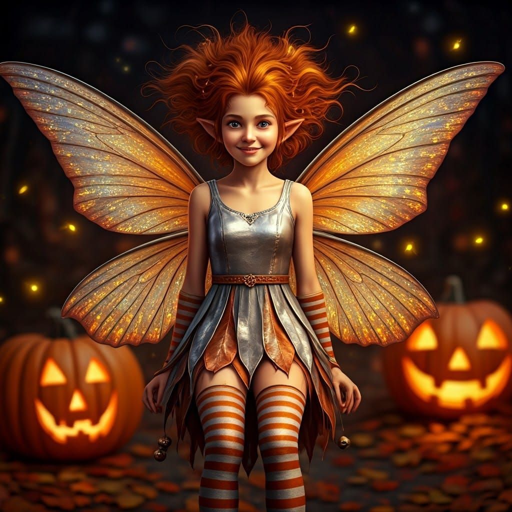 Enchanting Autumn Fairy in Halloween Scene
