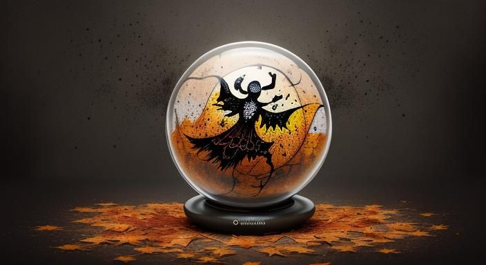 Halloween Ghoul in Glass Sphere: Ink Splatter Art