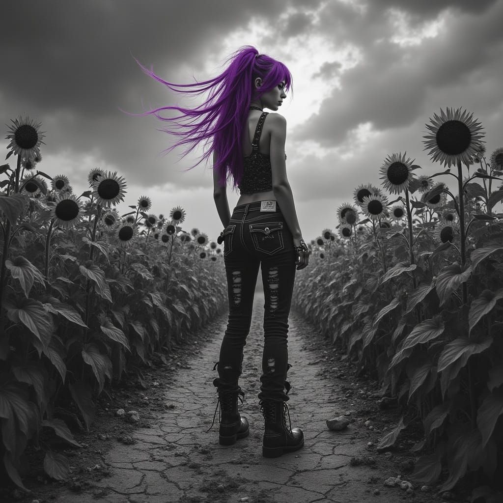 Punk Rocker in Decaying Sunflowers, Gothic Surrealism