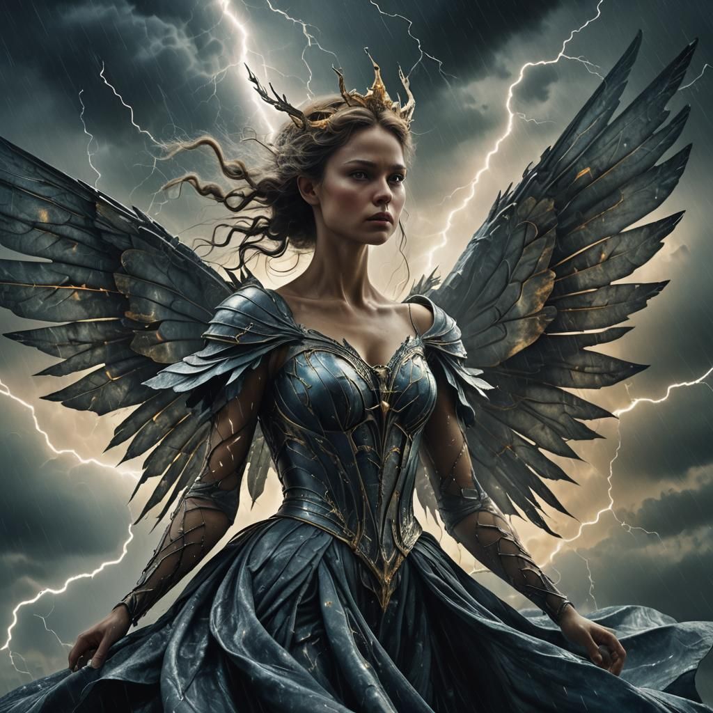 Fairy Queen Flies Through Stormy Sky: Digital Matte Painting