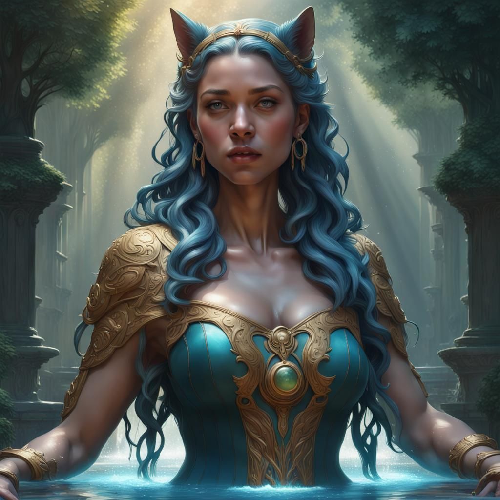 Maximalist Wolf Fountain with Fairies, Hyperdetailed Art