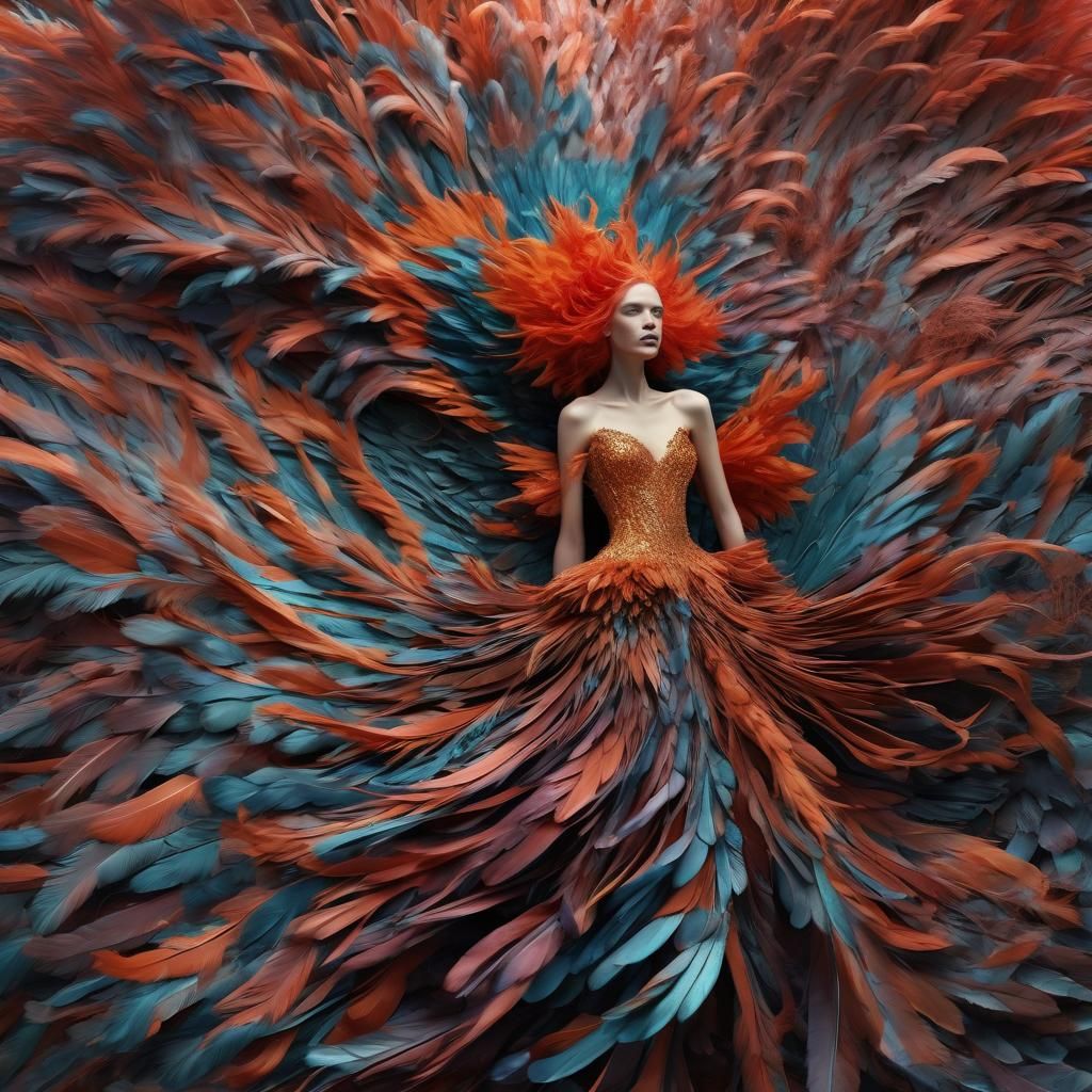 Phoenix Struts in Avant-Garde Gown: Surreal Fashion