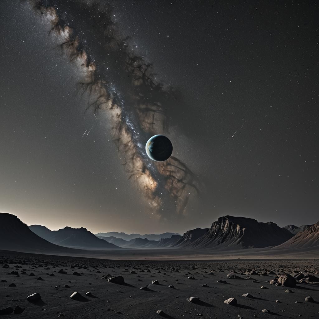 Bleak Airless Landscape with Earth and Stars
