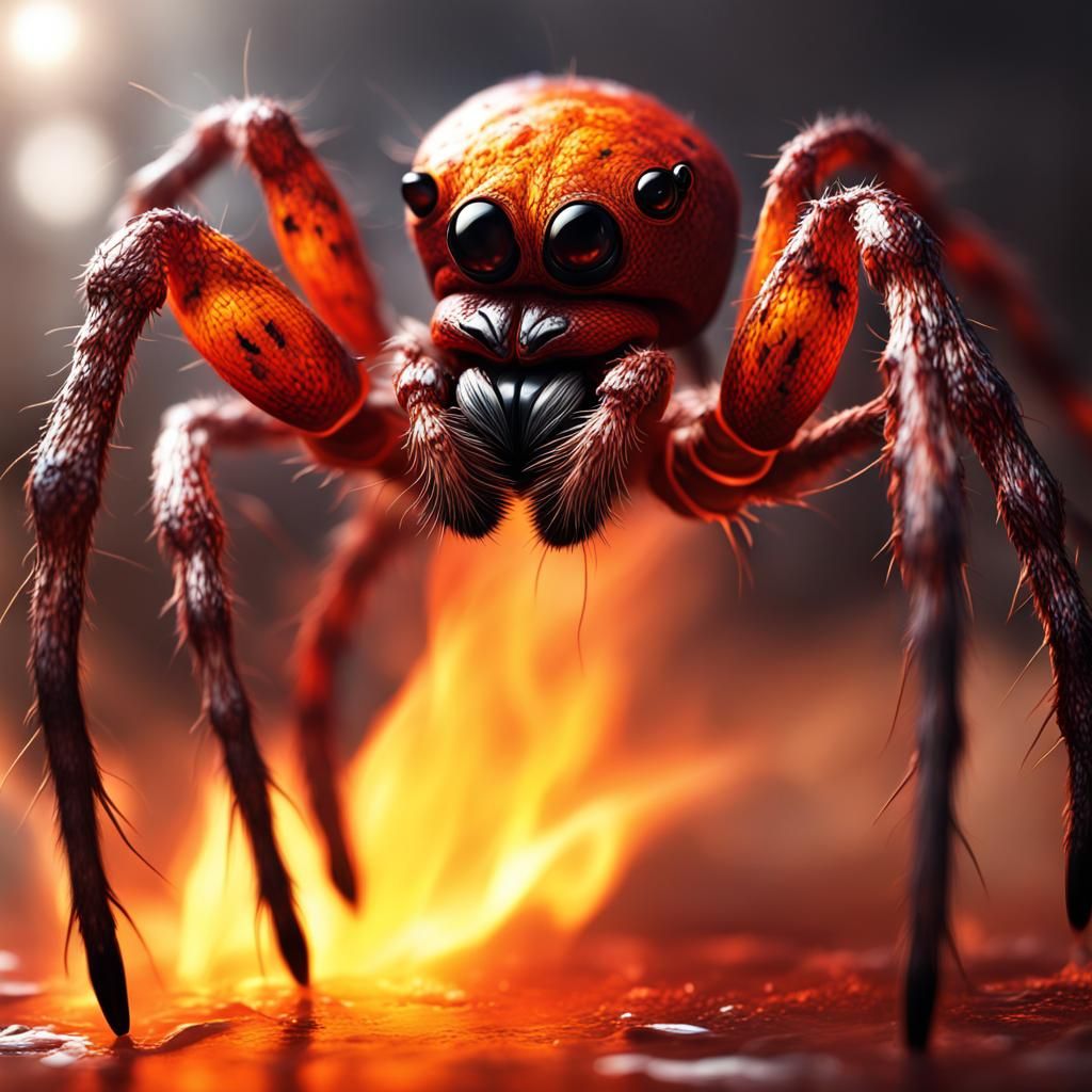 Hyperrealistic Fire Spider Splash Art