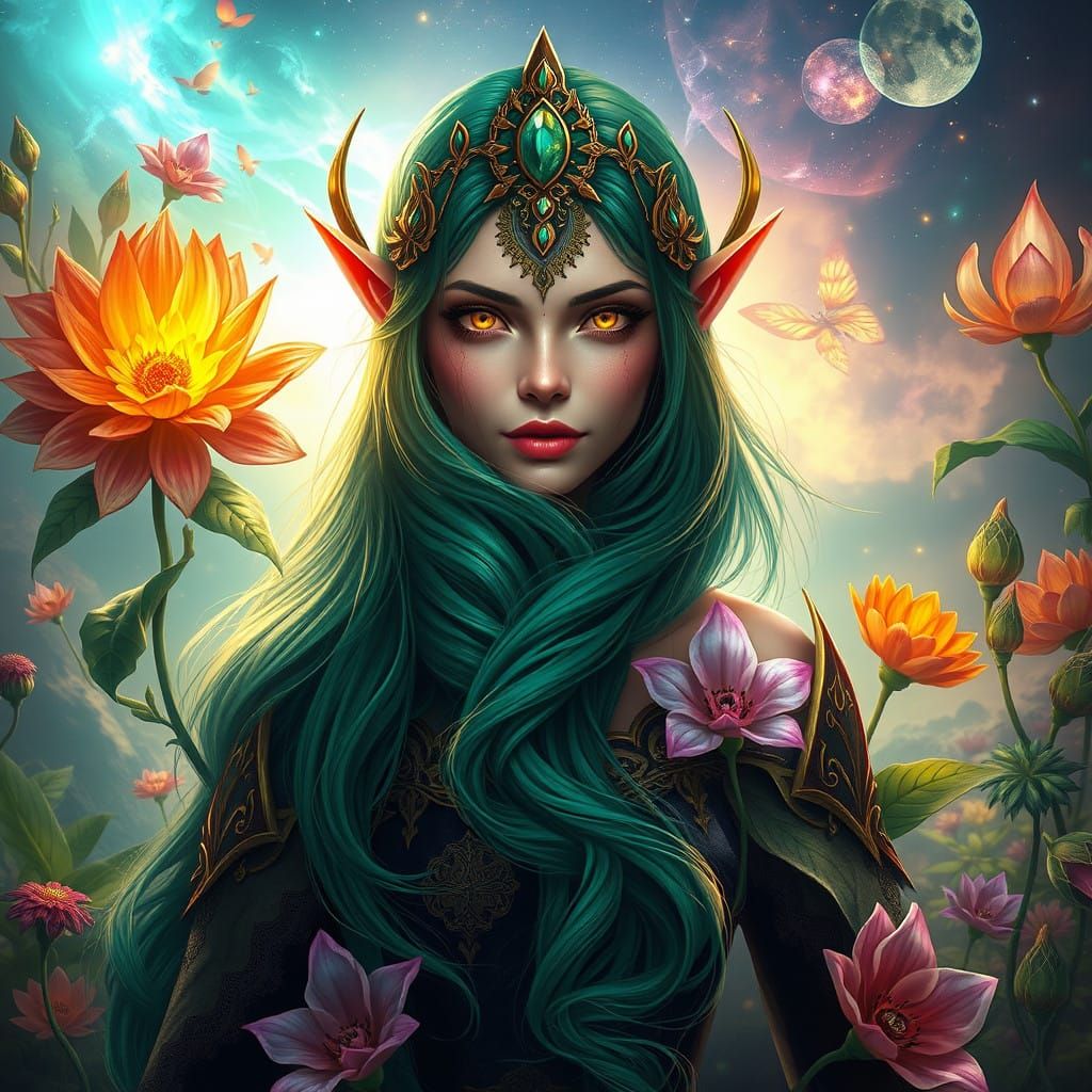 Emerald Goddess of Nature in Hyper-Realistic Fantasy Art