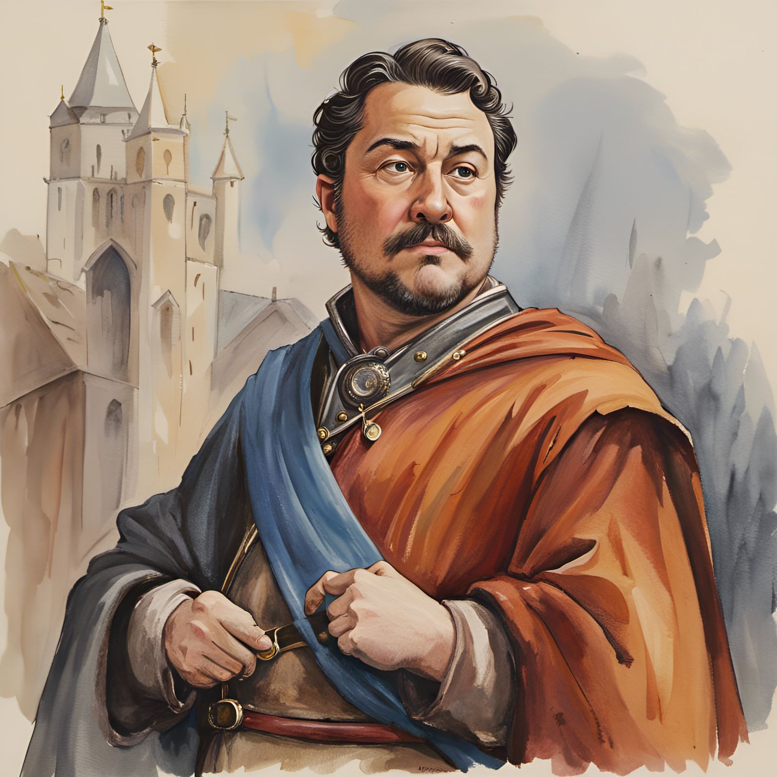 Chubby Medieval Merchant: Watercolor Portrait in Ghibli Styl...