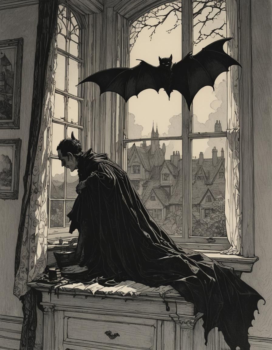 Giant Vampire Bat Horror Story Illustration