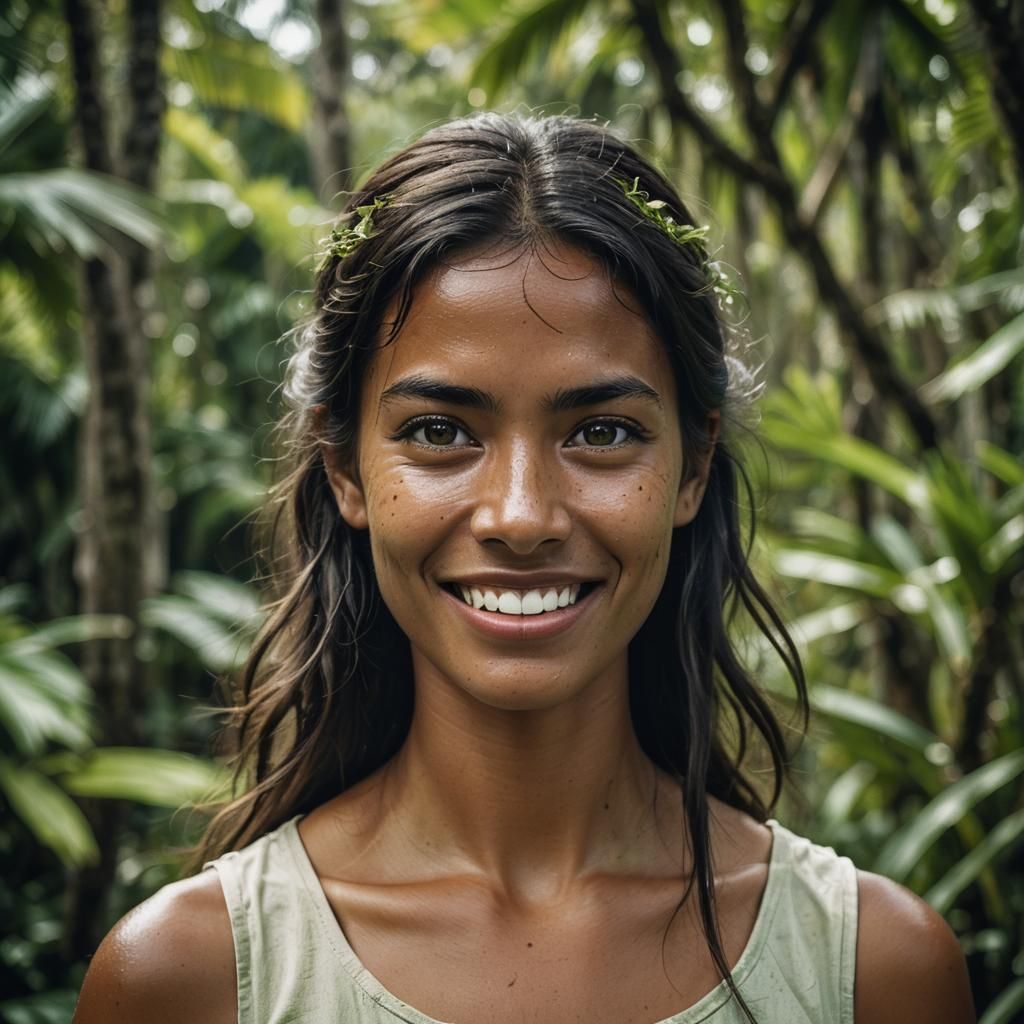 Beautiful Reunion Girl with Creole Earring: Cinematic Portra...