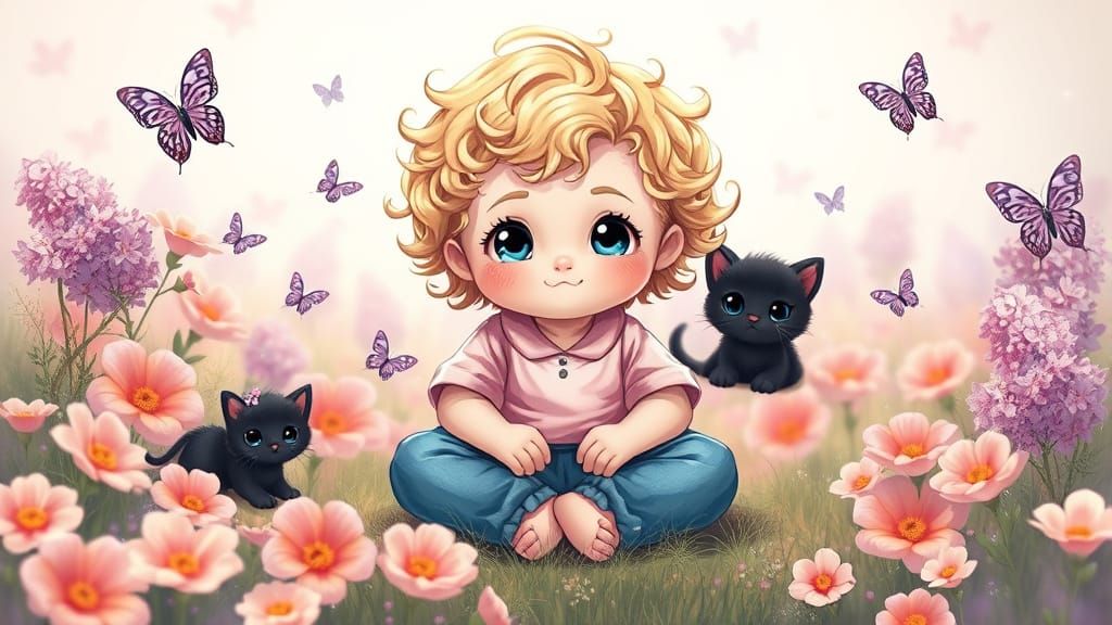 Whimsical Fantasy Girl Gnome in Vibrant Floral Wonderland