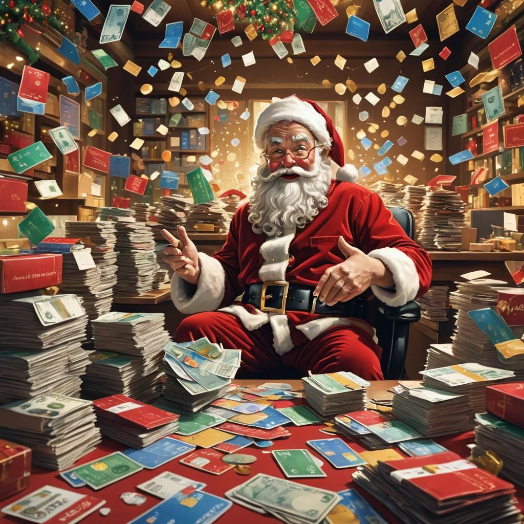Santa Cashing Credit Cards: A Whimsical Digital Illustration