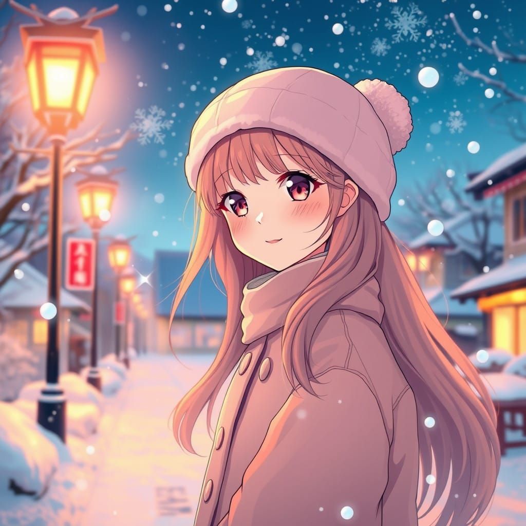 Dreamy Winter Goddess in Cherry Blossom Pink Coat
