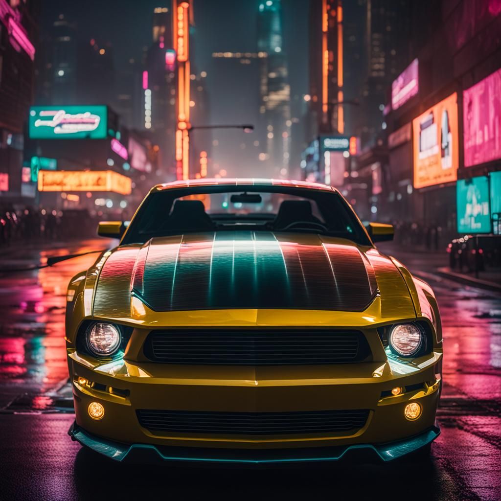 Cyberpunk 2099 Mustang Photograph with Bokeh
