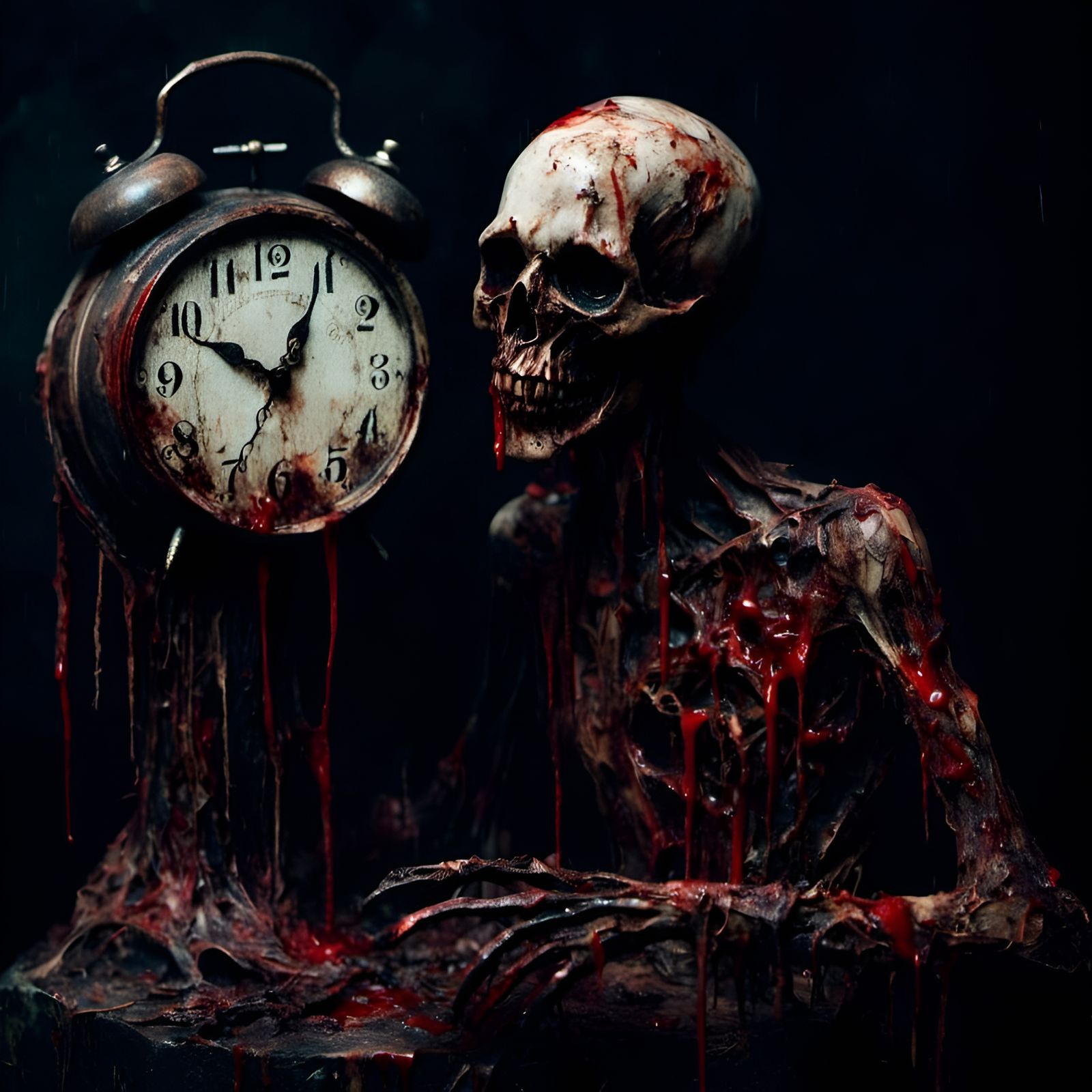 Creepy Melting Alarm Clock in Dark Macabre Art