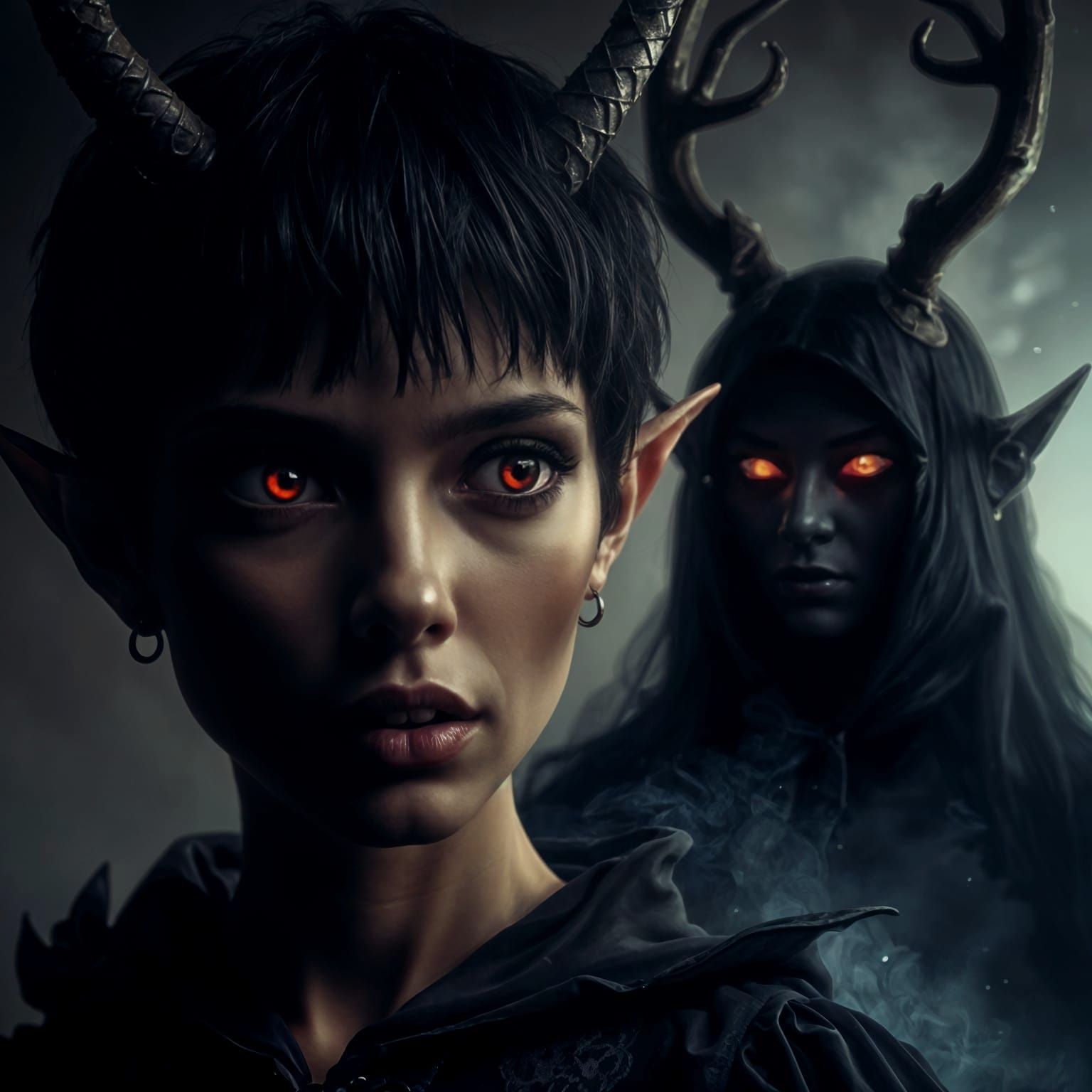 Gothic Elf Woman Portrait in Dark Fantasy Style