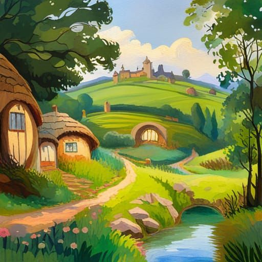 The Shire in Gouache and Watercolor Style