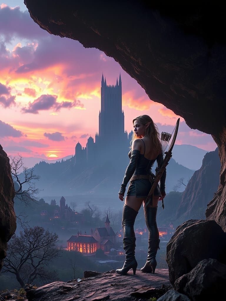 Elf Warrior Gazing Over Devastated Valley