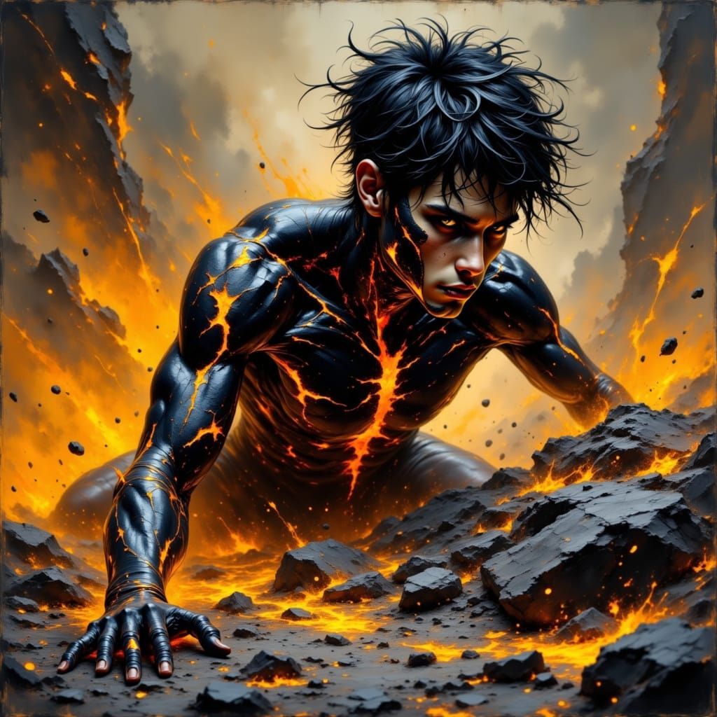 Molten Lava Humanoid on Volcanic Rock