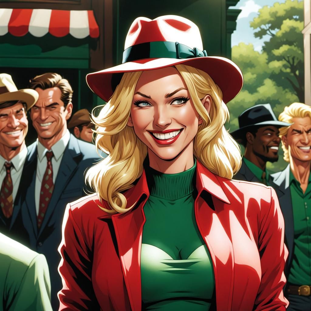 Blonde Woman in Red Fedora, Comic Book Art