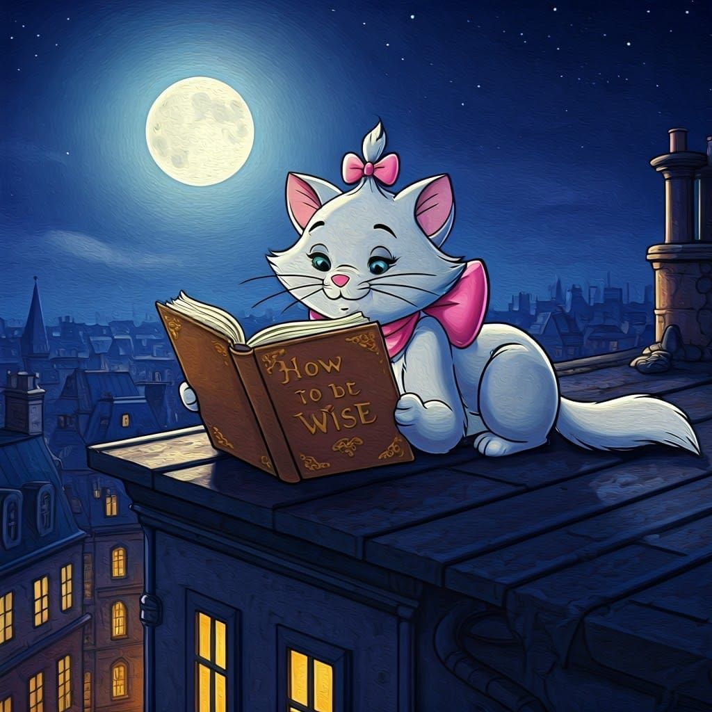 Marie the Cat Reads on a Rooftop