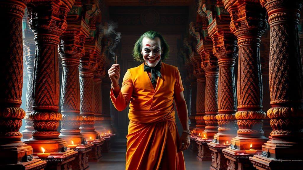 Joker's Chaotic Aarti in Ancient Indian Temple