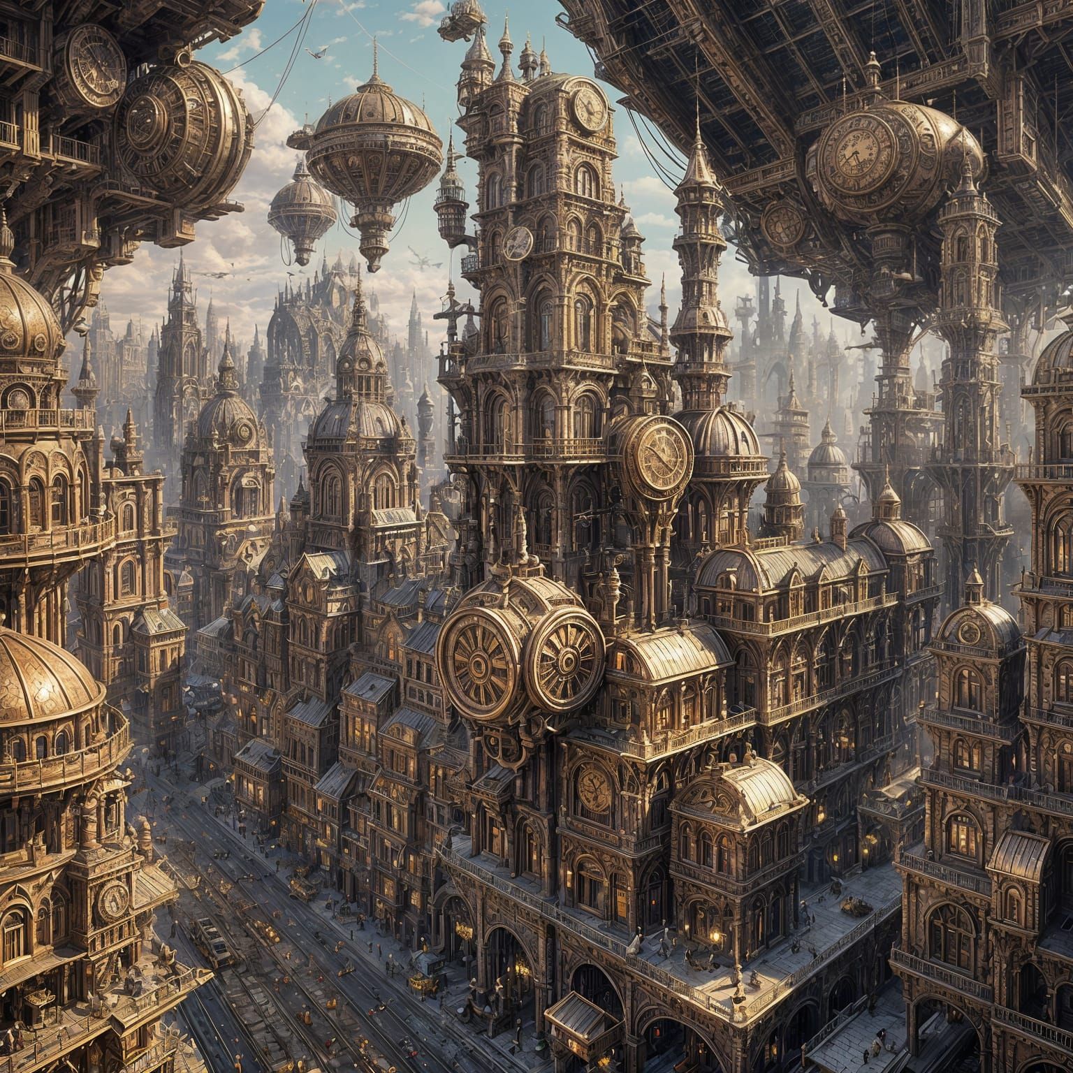 Detailed Steampunk Cityscape with Airships