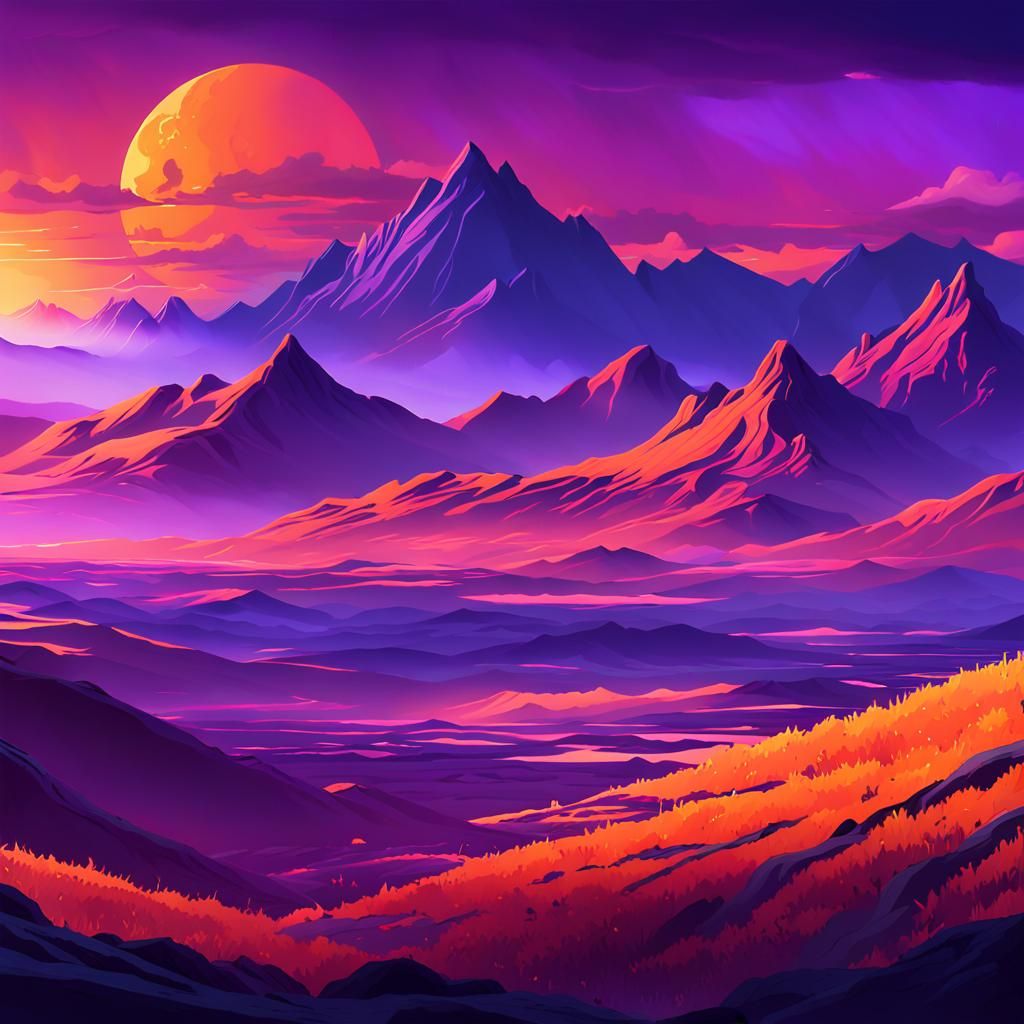 Vibrant Sunset Landscape in Fantasy Concept Art