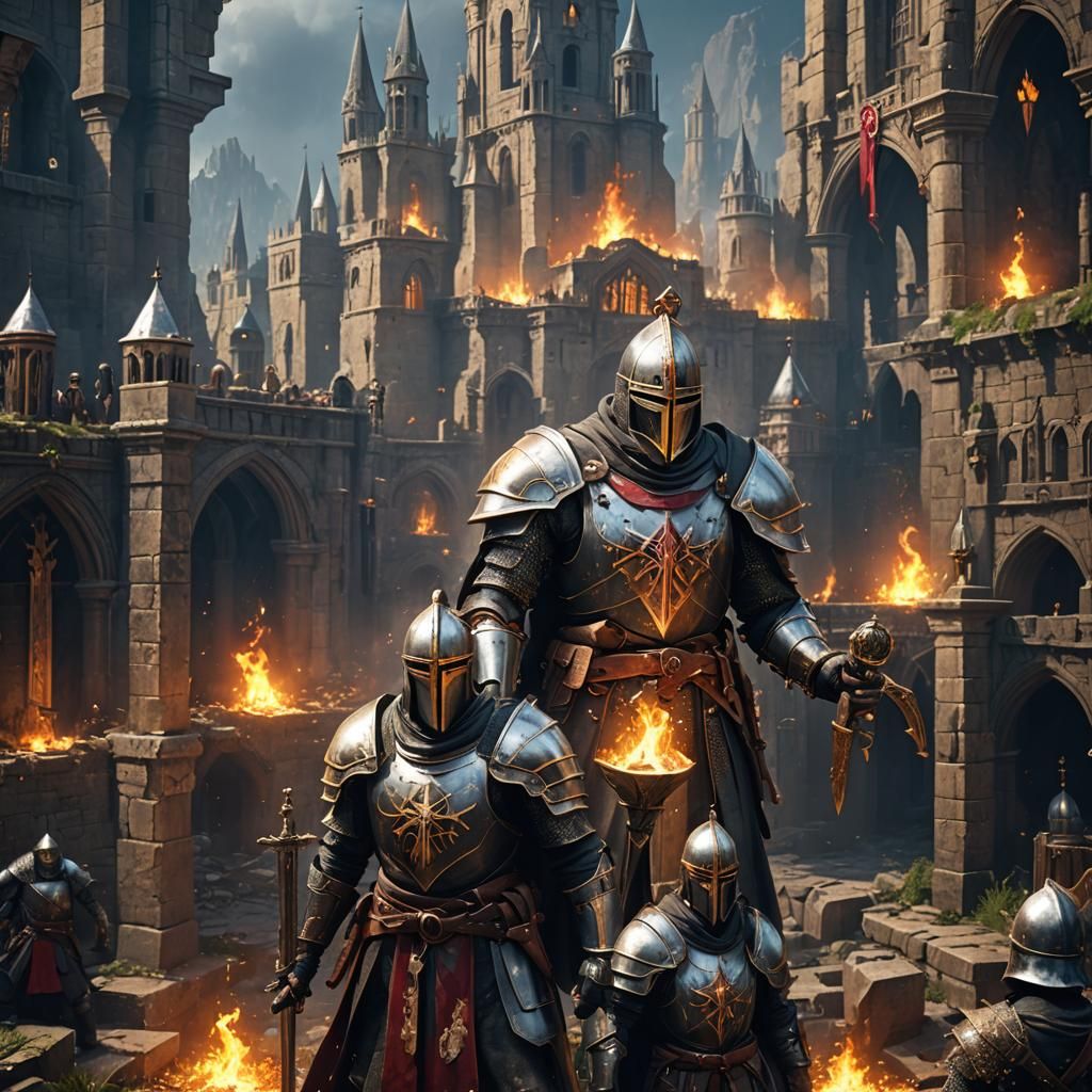 Knights Templar in Lightning Storm: Fantasy Art