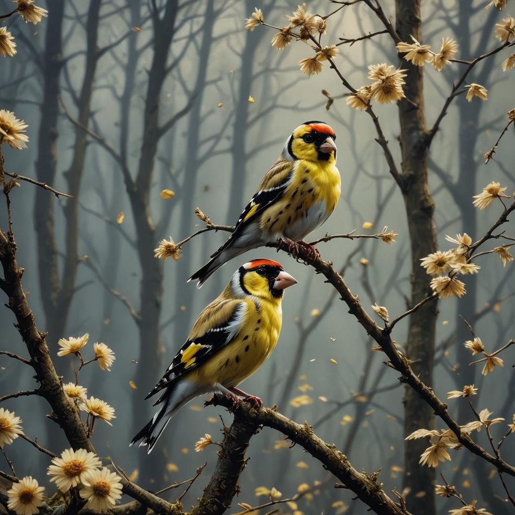 Goldfinch and Owl Masterpiece in Cinematic Style