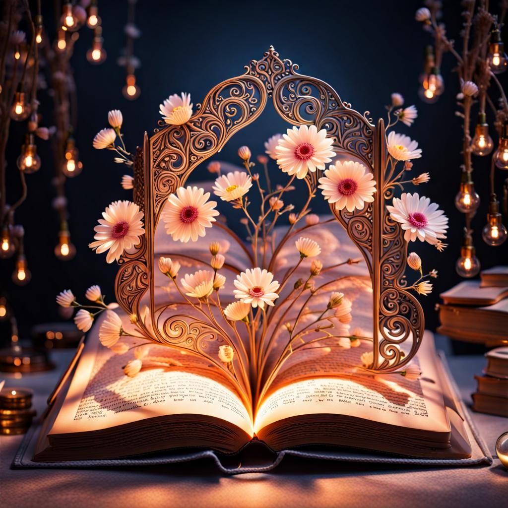 Magical Glowing Book with Floral Details