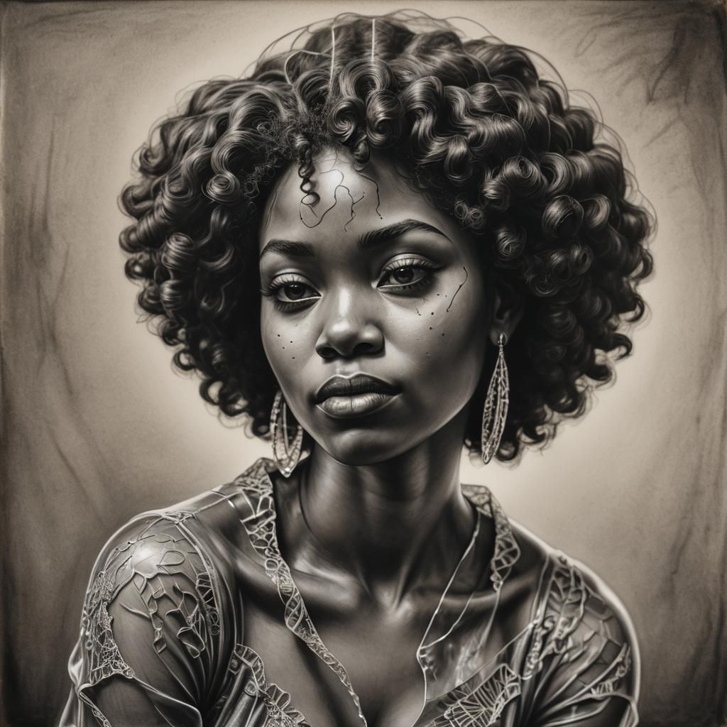 African American in Glass Figurine: Charcoal Drawing