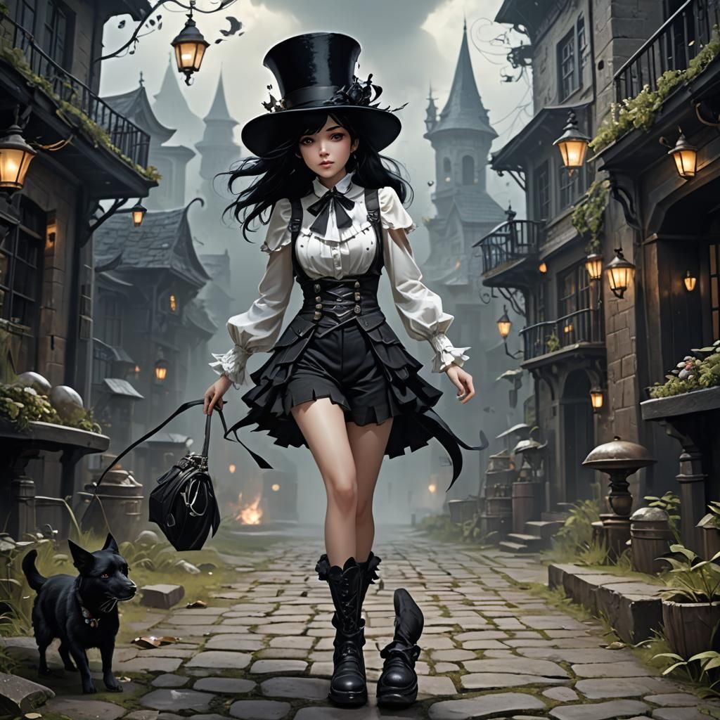 Elegant Girl with Messy Hair in Dark Fantasy Style