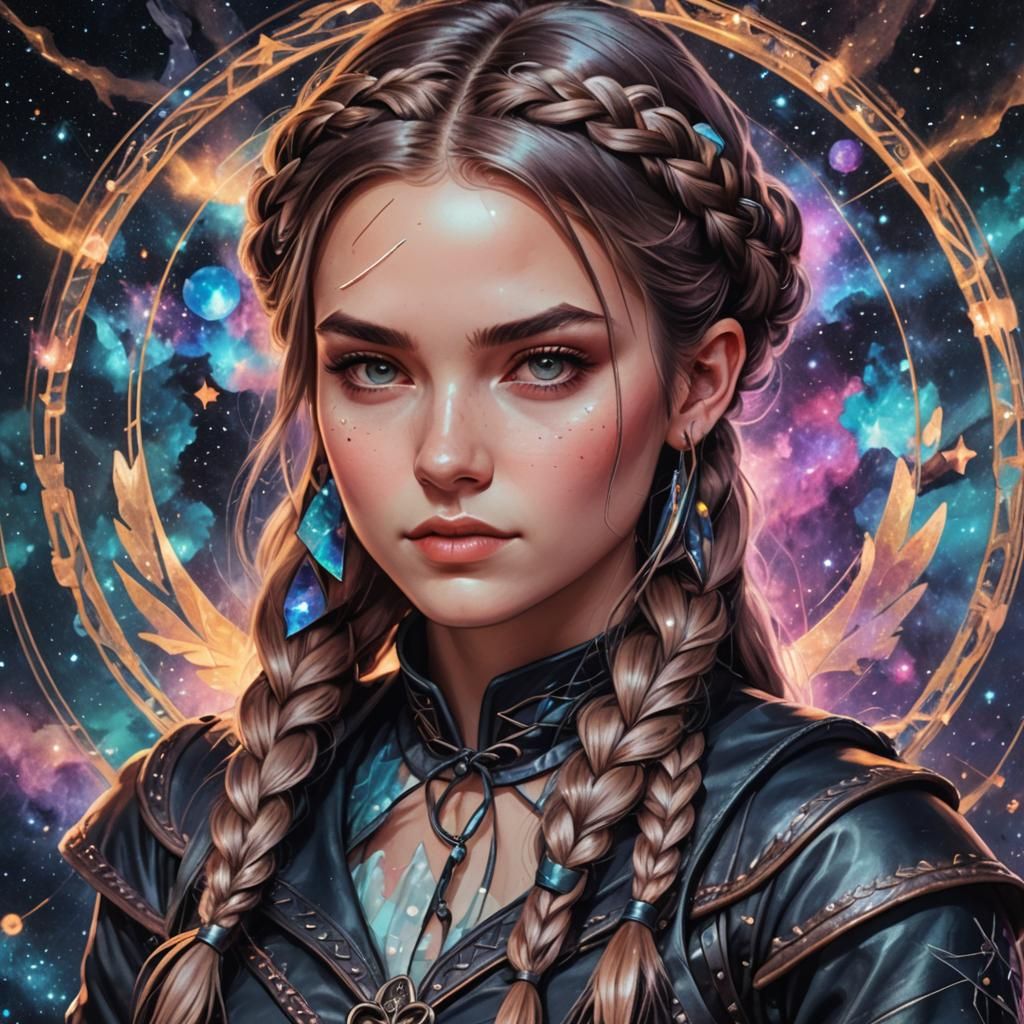 Woman with Bow: Holographic Astral Illustration