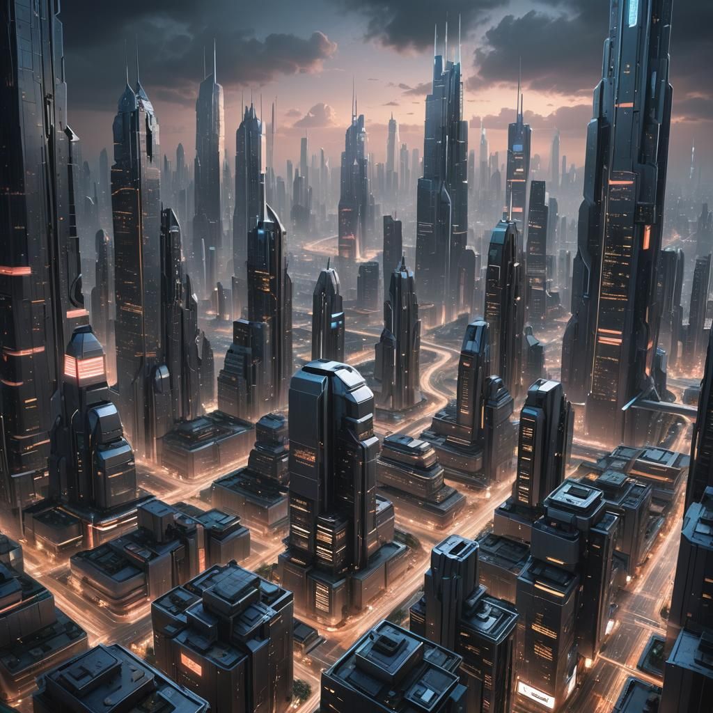 Futuristic Cityscape with Flying Vehicles: Matte Painting Co...