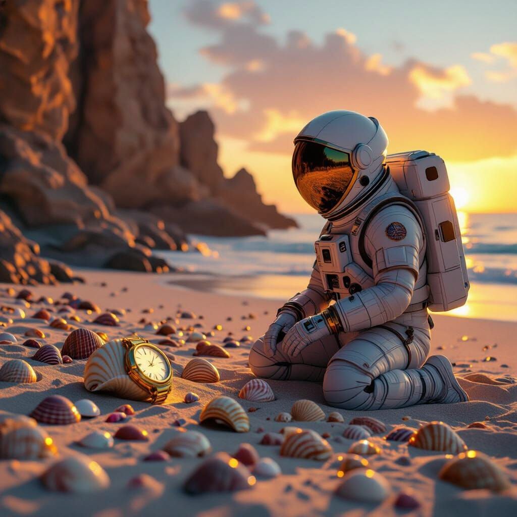 Astronaut Discovers Ancient Ruins on Sunset Beach