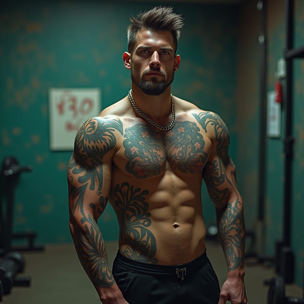 Tattooed Gym Owner in Detailed Digital Painting