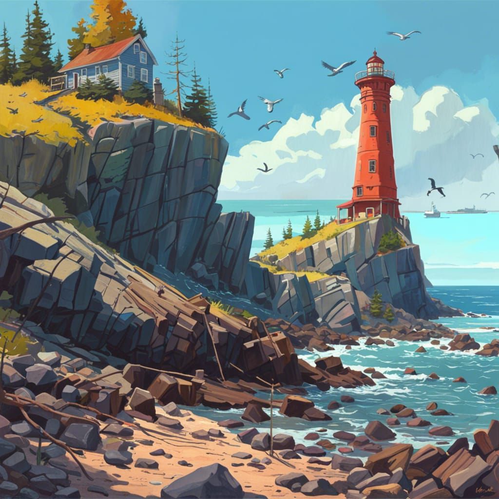 Surreal Rocky Shoreline at Night