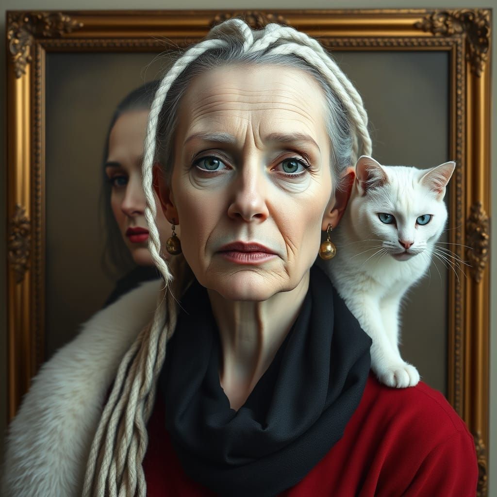 Mature Woman with White Dreads and Lip Piercing