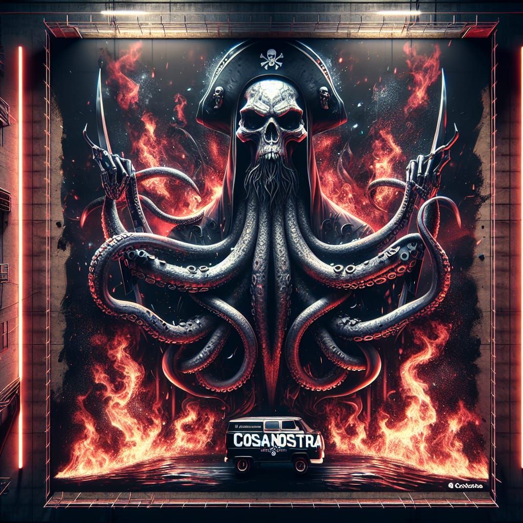 Octopus Skeleton Pirate Captain with Flames in Octane Render