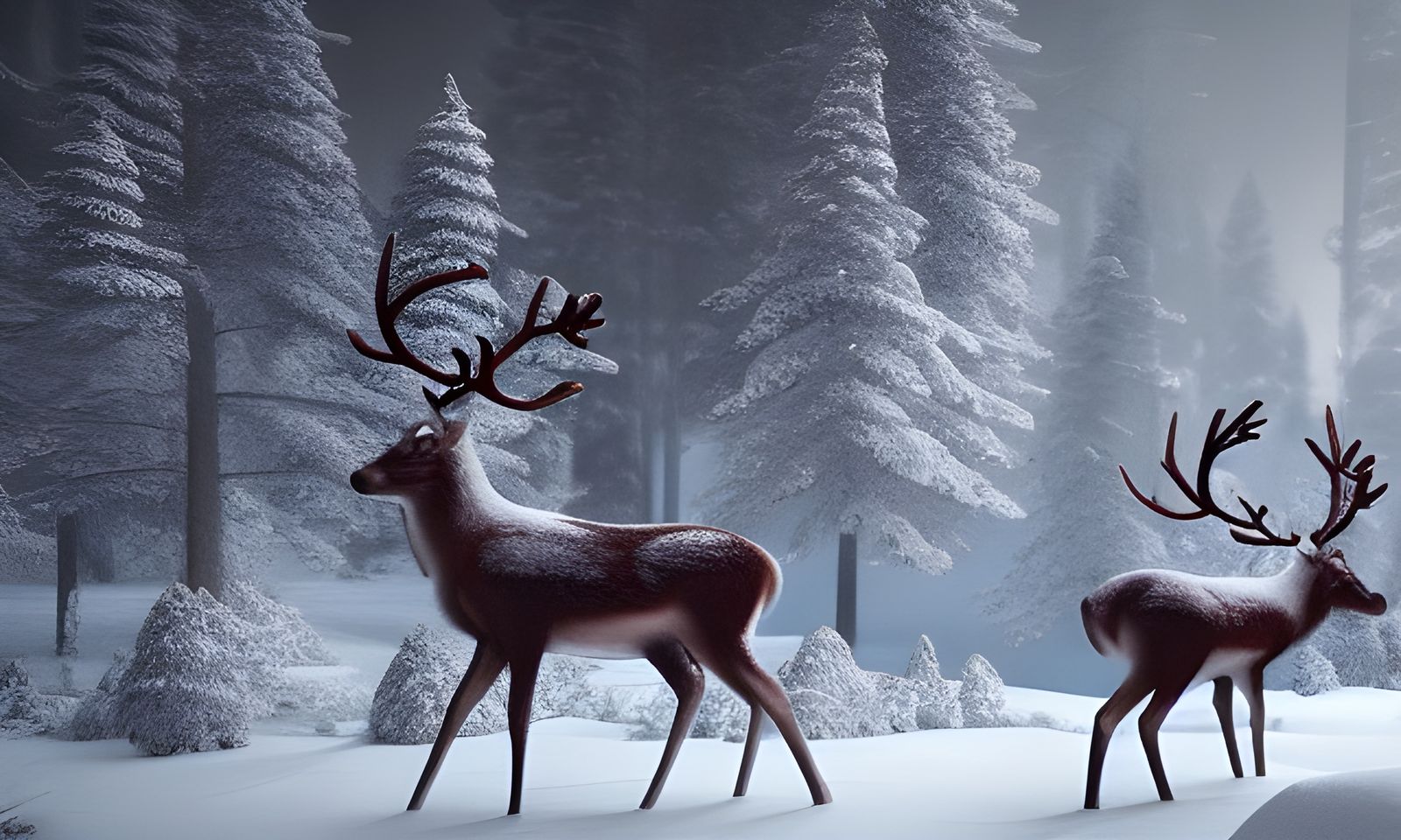 Majestic Reindeer in Snowy Woods: 8K Artstation Concept