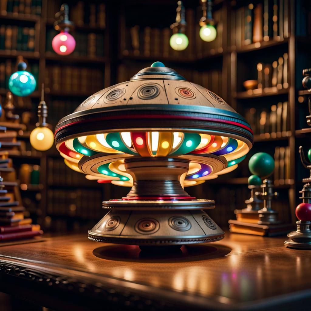 Luminous Spinning Top Diorama with Cinematic Lighting